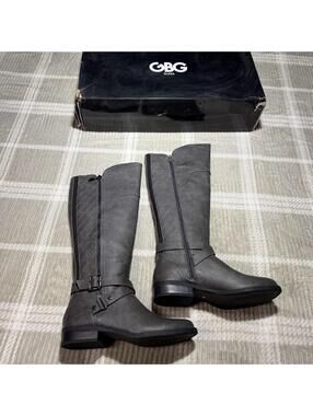 GBG Los Angeles Haydin Riding Gray Faux Leather Boots Size 7 M New